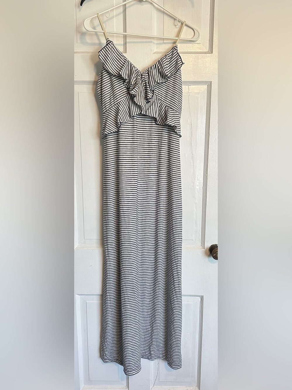 Max Studio Black and White Striped Ruffle Maxi Dress
